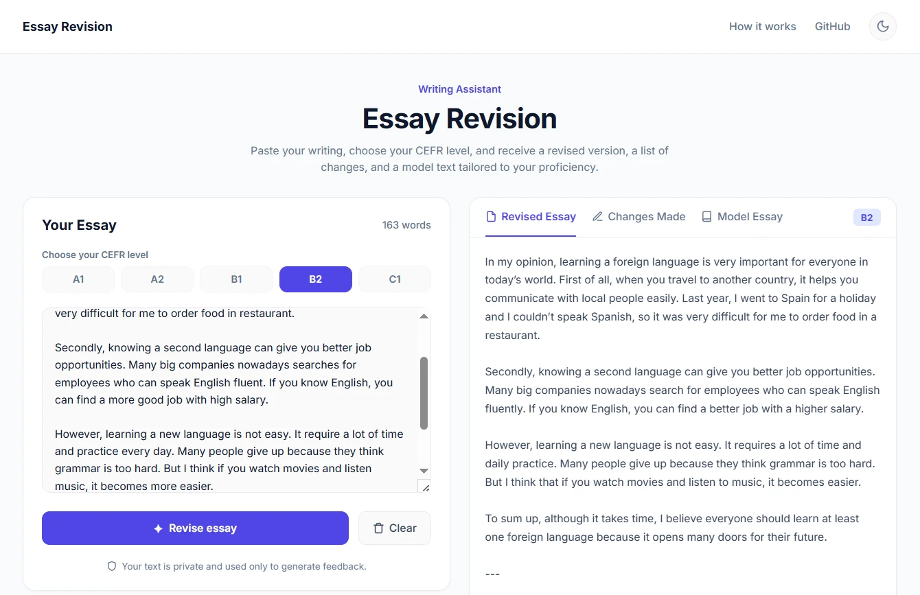AI Writing Feedback Tool interface